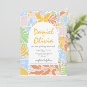 Floral Kleurrijke Retro Lijst bruiloft Kaart (Staand voorkant)