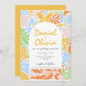 Floral Kleurrijke Retro Lijst bruiloft Kaart (Voorkant / Achterkant)