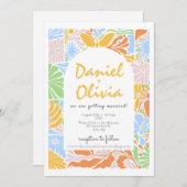 Floral Kleurrijke Retro Lijst bruiloft Kaart (Voorkant / Achterkant)
