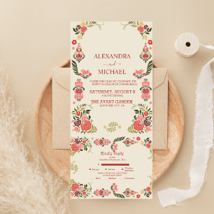 Floral kleurrijke volksmirbruiloft all in one uitnodiging