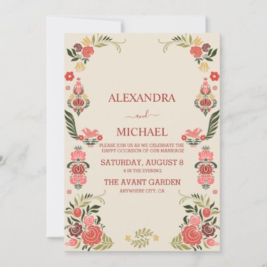 Floral kleurrijke volksmirbruiloft kaart (Voorkant)