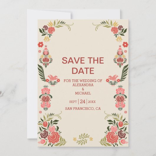 Floral kleurrijke volksmirbruiloft save the date (Voorkant)