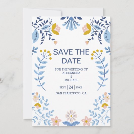 Floral kleurrijke volksmirbruiloft save the date (Voorkant)
