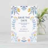 Floral kleurrijke volksmirbruiloft save the date (Staand voorkant)