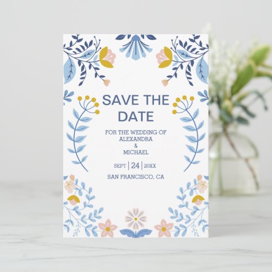 Floral kleurrijke volksmirbruiloft save the date (Staand voorkant)