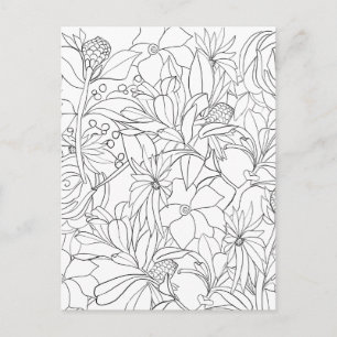 Floral kleurt zwarte witte tuin briefkaart