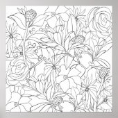 Floral kleurt zwarte witte tuin poster (Voorkant)