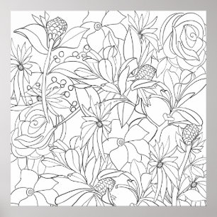 Floral kleurt zwarte witte tuin poster
