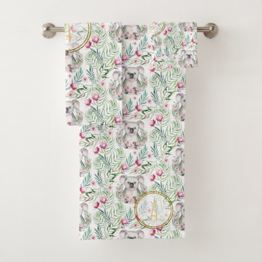 Floral KOALA BEER Monogram Girls Bedroom Nursery Bad Handdoek (Insitu)