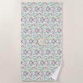 Floral KOALA BEER Monogram Girls Bedroom Nursery Strandlaken (Voorkant)
