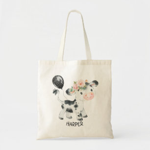 Floral Koe Ballon Persoonlijke Canvas tas