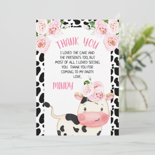 Floral Koe en Koe Maandag Afdrukken Hartelijk dank Kaart (Staand voorkant)
