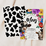 Floral Koe: "Heb je de MOOS gehoord" Kaart<br><div class="desc">Laat het feest 'moos' los met onze super leuke Floral Koe verjaardagsfeestje uitnodiging. Het speelse ontwerp, met twee levendige waterverf koeien op een koe print achtergrond, is zeker om elke verjaardag moo-re spannend te maken. Pas de gebruiksvriendelijke sjabloon aan met uw evenementspecificaties voor een persoonlijk tintje. Perfect voor 'kudde' van...</div>