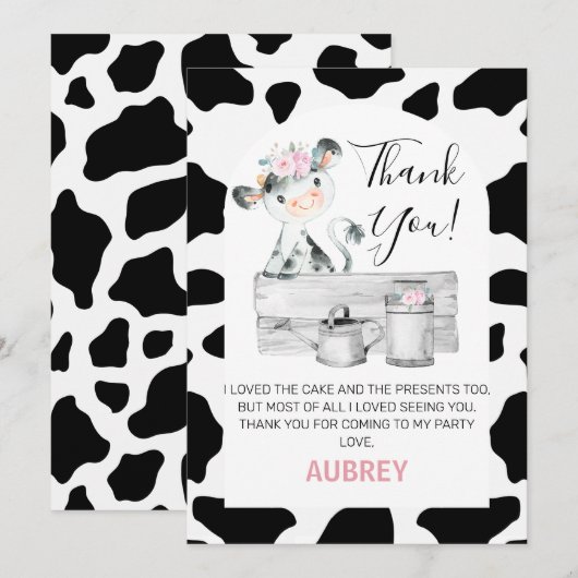 Floral Koe Maandag Afdrukken Hartelijk dank Kaart (Voorkant / Achterkant)