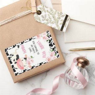 Floral Koe met Koe Druk op 'Birthday Favor Sticker