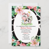 Floral Koe Print Girls Birthday Party Invitation Kaart (Voorkant)