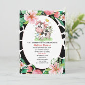 Floral Koe Print Girls Birthday Party Invitation Kaart (Staand voorkant)
