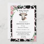 Floral Koe Print Girls Birthday Party Invitation Kaart (Voorkant)