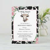 Floral Koe Print Girls Birthday Party Invitation Kaart (Staand voorkant)