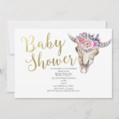 Floral Koe Skull Gold Boho Baby shower Uitnodiging (Voorkant)