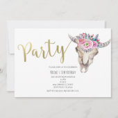 Floral Koe Skull Gold Boho PARTY Invitation Kaart (Voorkant)