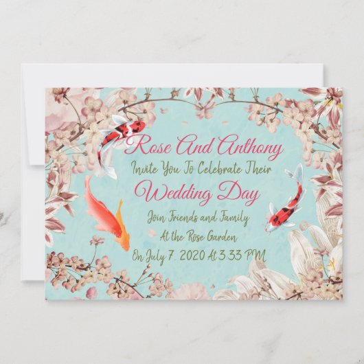Floral/Koi Huwelijksuitnodiging Kaart (Voorkant)