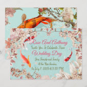 Floral/Koi Huwelijksuitnodiging Kaart (Voorkant / Achterkant)