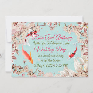 Floral/Koi Huwelijksuitnodiging Kaart