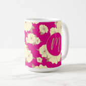 Floral koper en pastel geel op Fuchsia roze Koffiemok (Voorkant rechts)