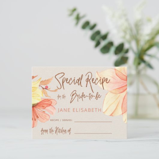 Floral koperen glitter script vrijgezellenfeest re briefkaart (Staand voorkant)