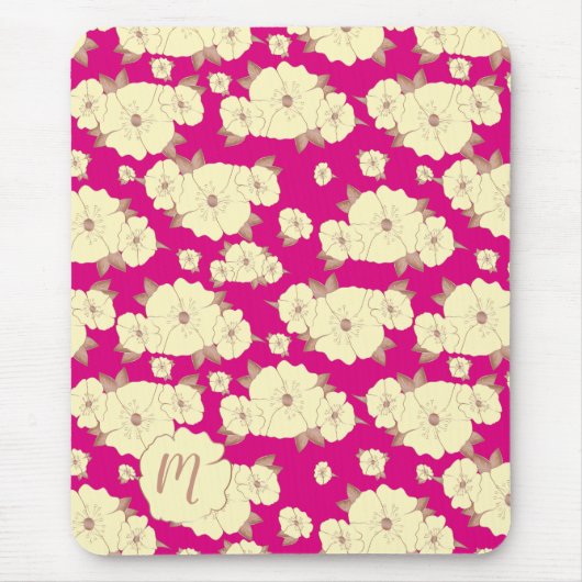 Floral koperen pastel geel op Fuchsia-achtergrond Muismat (Voorkant)