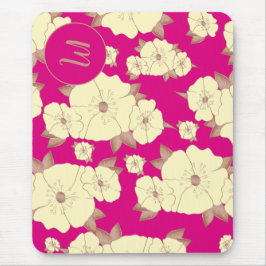 Floral koperen pastel geel op Fuchsia-achtergrond Muismat