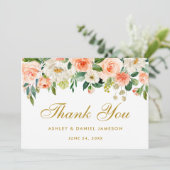 Floral koraal gouden bruiloft dank u bedankkaart (Staand voorkant)