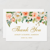 Floral koraal gouden bruiloft dank u bedankkaart (Voorkant / Achterkant)