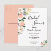 Floral koraal roos goud Bridal Shower-uitnodiging Briefkaart (Voorkant / Achterkant)