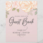 Floral koraal voor Elegant Wedding Guest Book Flyer (Voorkant)