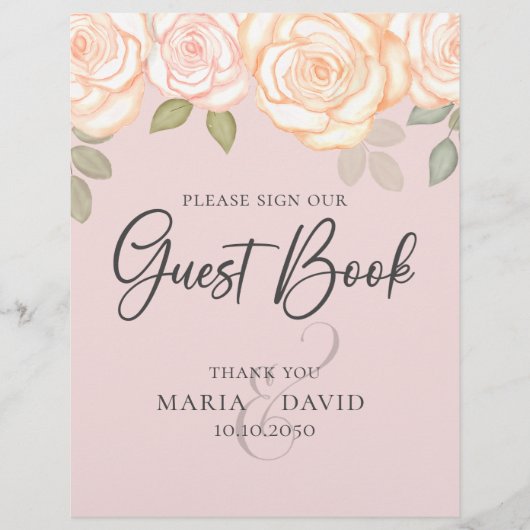 Floral koraal voor Elegant Wedding Guest Book Flyer (Voorkant)