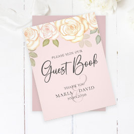 Floral koraal voor Elegant Wedding Guest Book Flyer
