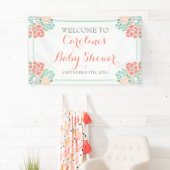 Floral Koral en Blauwgroen Baby shower Spandoek (Insitu)