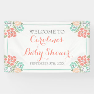 Floral Koral en Blauwgroen Baby shower Spandoek