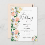 Floral koral script roos gouden bruiloft uitnodigi briefkaart (Voorkant / Achterkant)