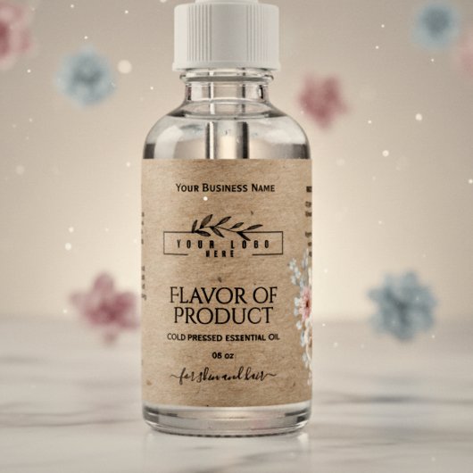 Floral krafat & logo Essential Oil Bottle Label