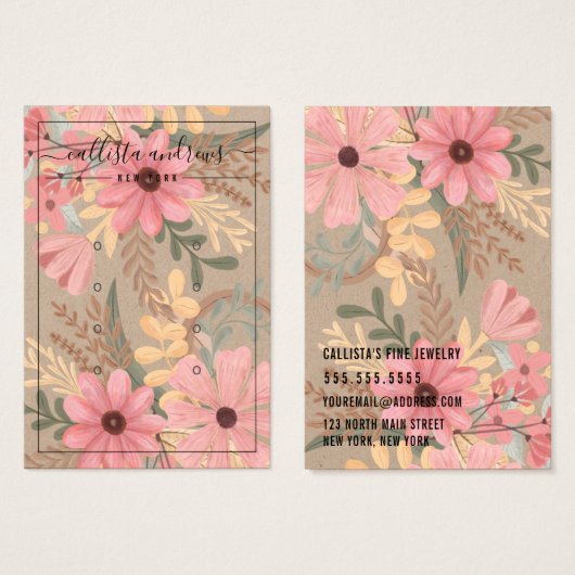 Floral Kraft Cursive Multiple Earring Display Kaar Visitekaartje (Voorkant /achterkant)