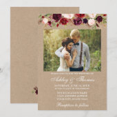 Floral Kraft Foto bruiloft Burgundy Waterverf Kaart (Voorkant / Achterkant)