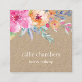 Floral Kraft, geverfde Waterverf Vierkante Visitekaartje (Voorkant)