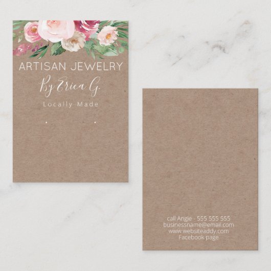 Floral Kraft Handgemaakte Oorbellen Sieraden Displ Visitekaartje (Voorkant / Achterkant)