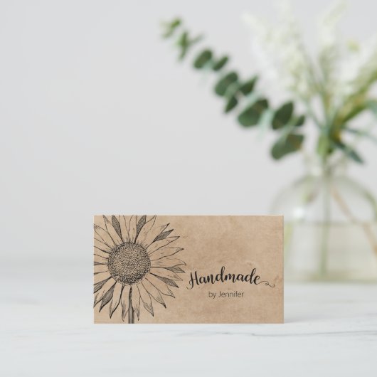  Floral Kraft Minimalist Handmade Visitekaartje (Staand voorkant)