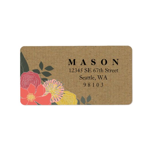  Floral Kraft retour adreslabel Etiket (Voorkant)