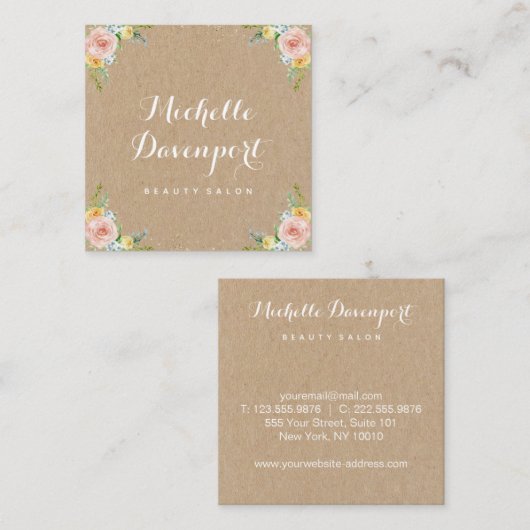 Floral kraft square visitekaartje (Voorkant / Achterkant)