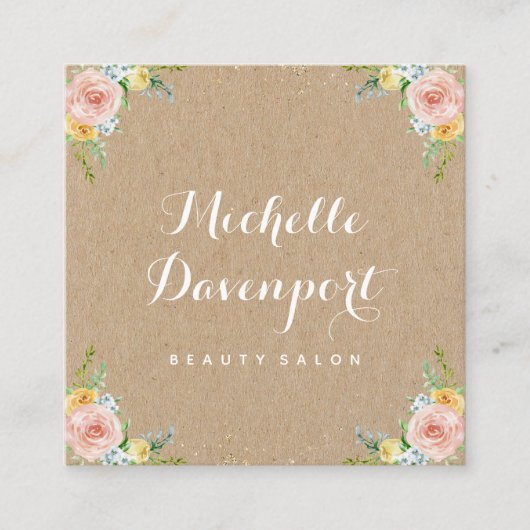 Floral kraft square visitekaartje (Voorkant)